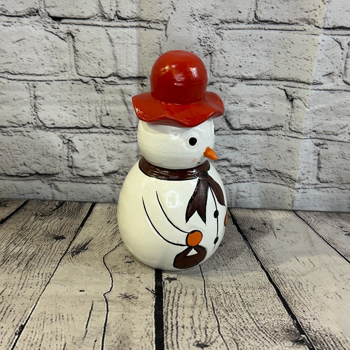 20cm x 10cm Red Top Hat Snowman Handcrafted Wood Xmas Christmas Ornament