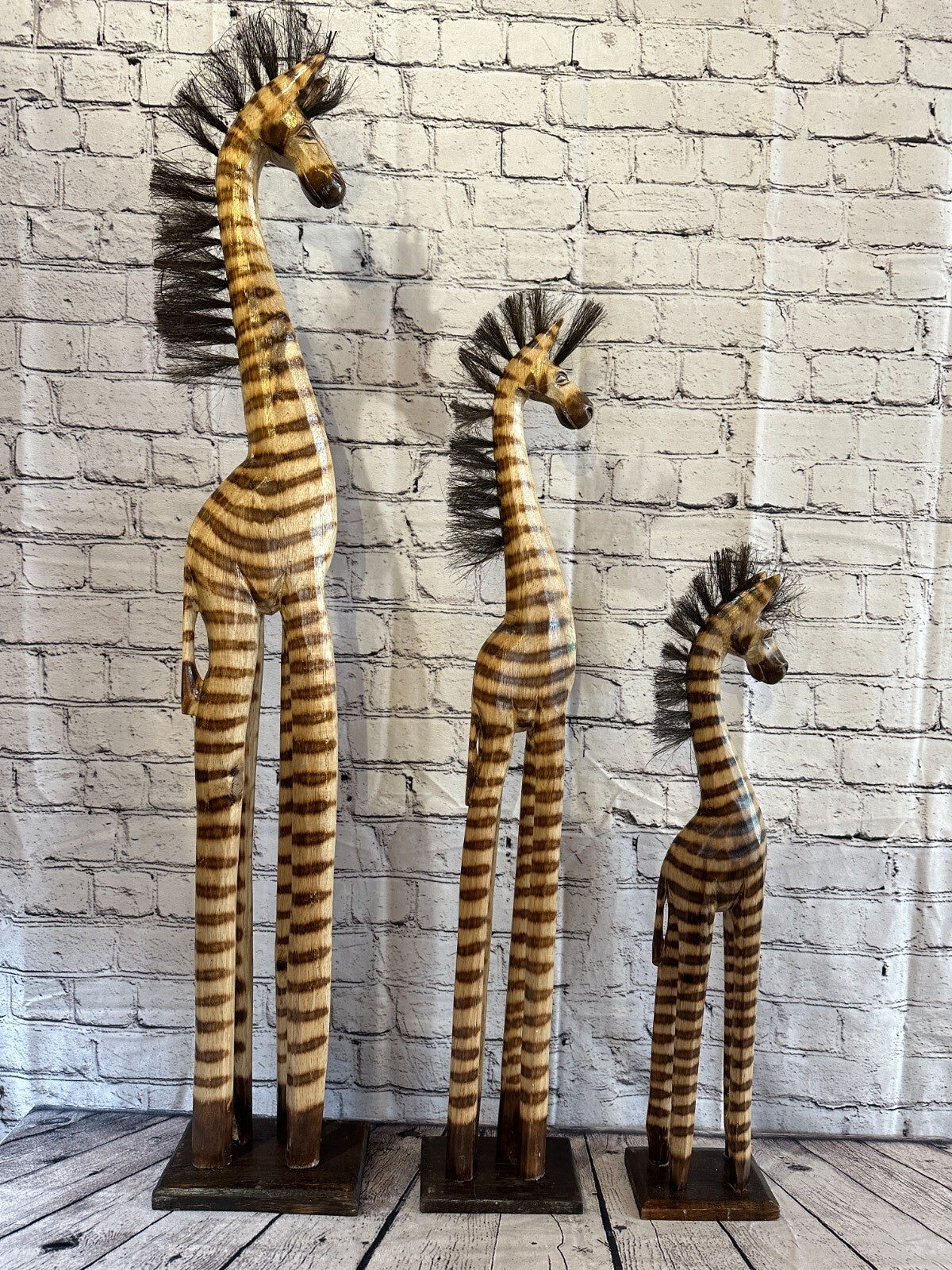 100cm Burnt Pattern Wood Horse Tall Statue Wood Modern Hand Carved Painted