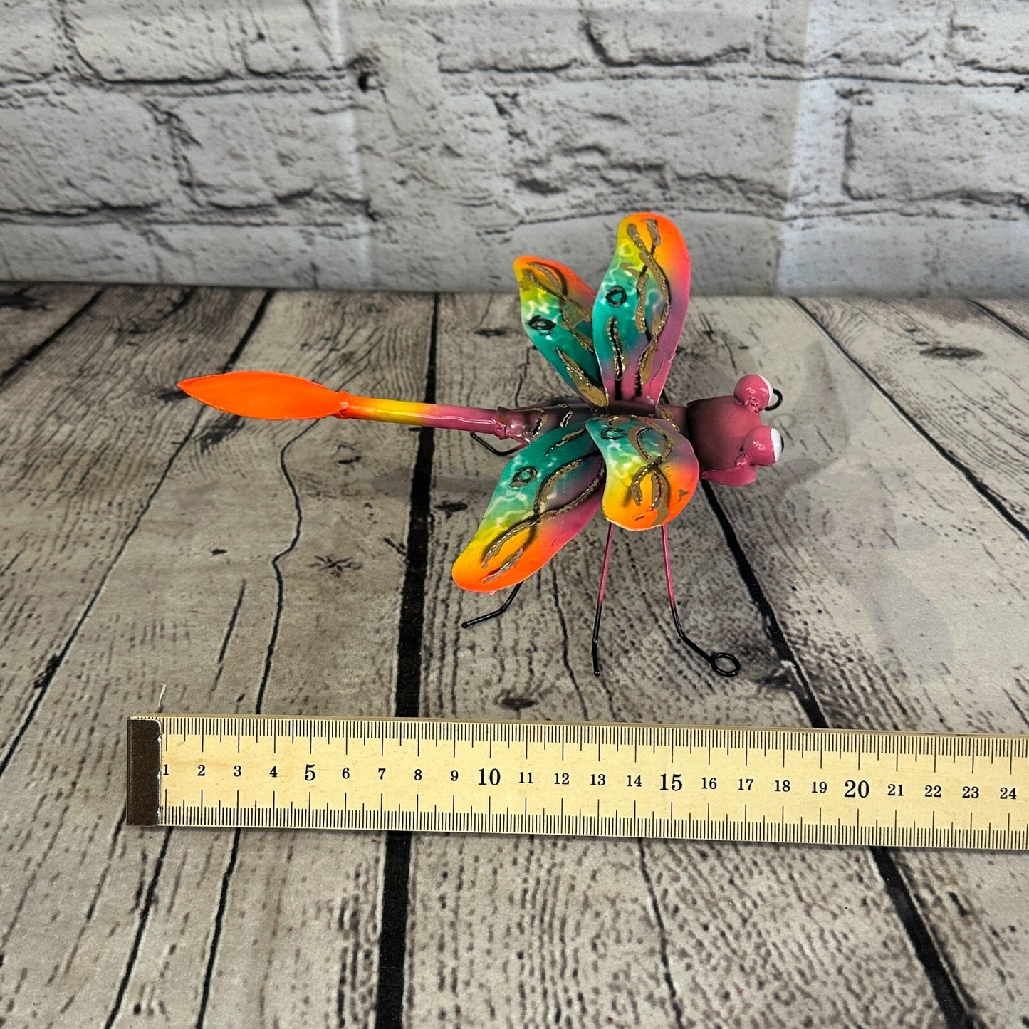 20cm x 15cm Orange Dragonfly Bug Metal Tin Wall Hanging Ornament Painted Statue