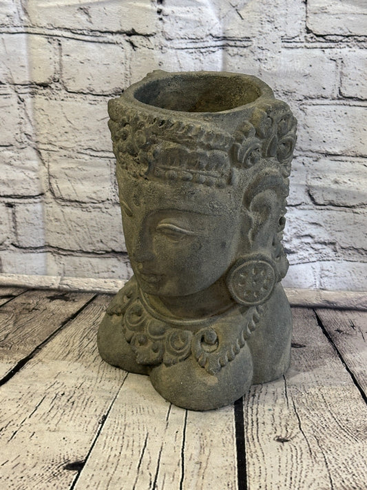 Thai Buddha Head Stone Garden Pot 25cm x 15cm Ornament Indoor Statue Hindu