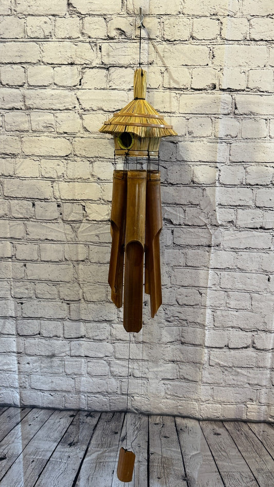 Bird House With Chimes Bamboo Windchime 60cm Garden Gift Summer Handmade Chimes