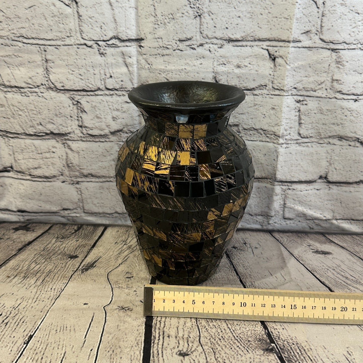 20cm Brown Gold Hand Painted Glass Mosaic Terracotta Vase Vessel Ceramic Pottery