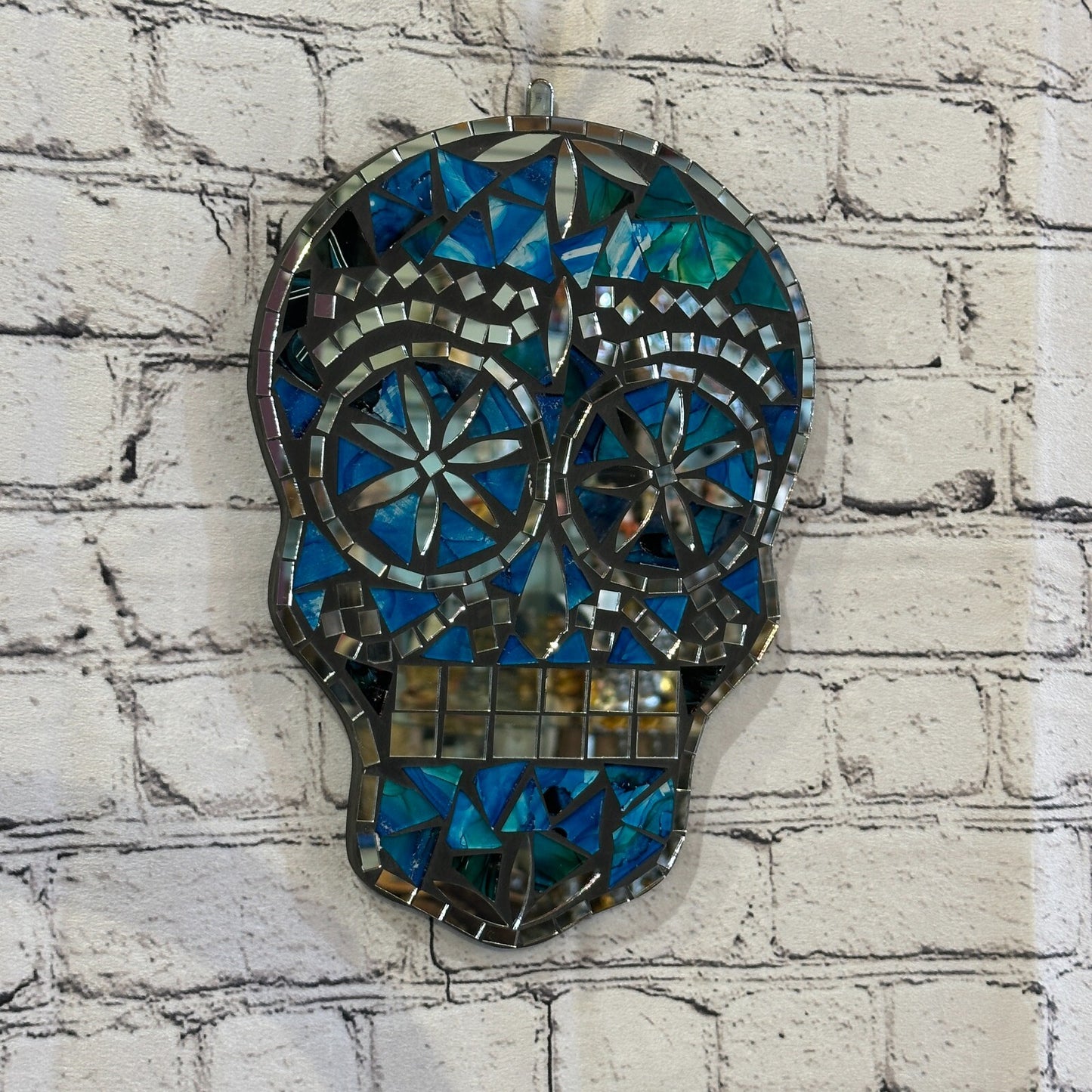 Blue Skull Mosaic Tile Wall Mirror 30cm x 20cm 12 Inches Handmade New