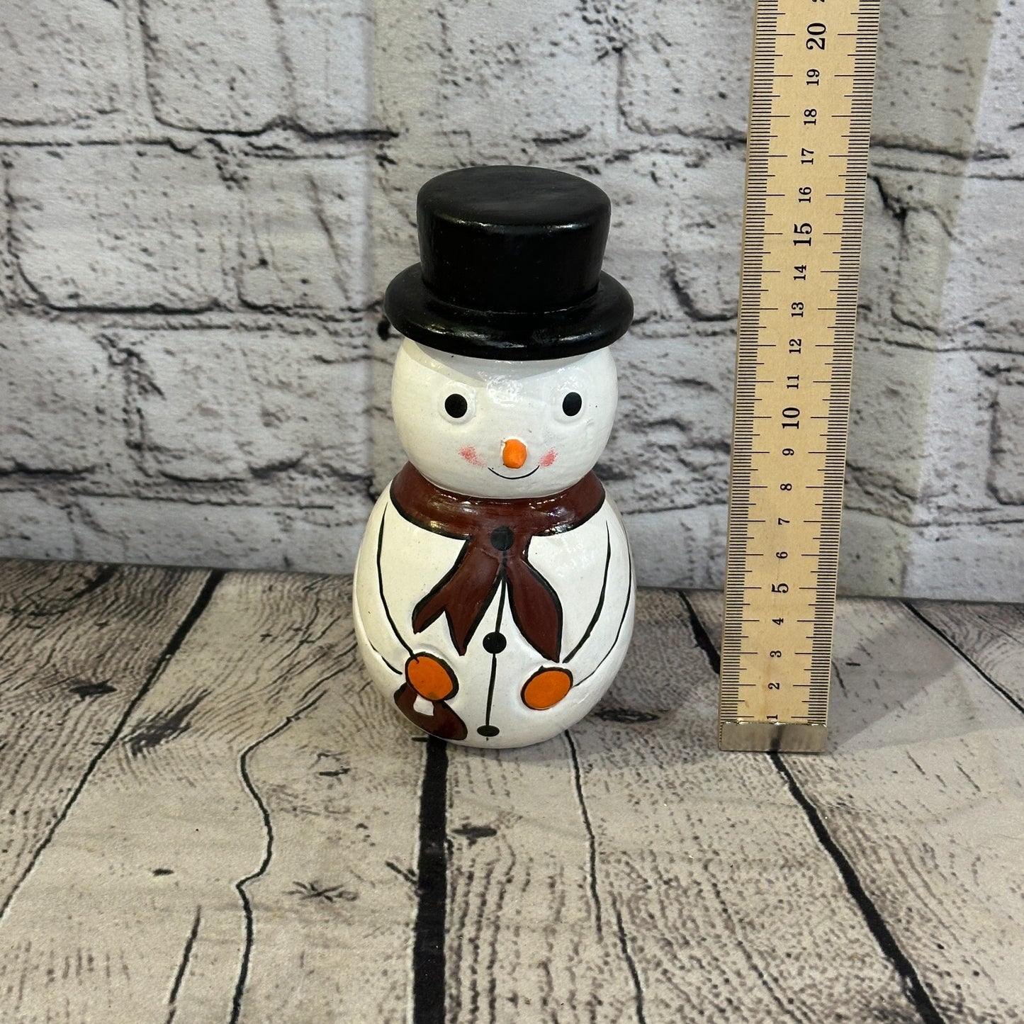15cm x 8cm Black Top Hat Snowman Handcrafted Wood Xmas Christmas Ornament