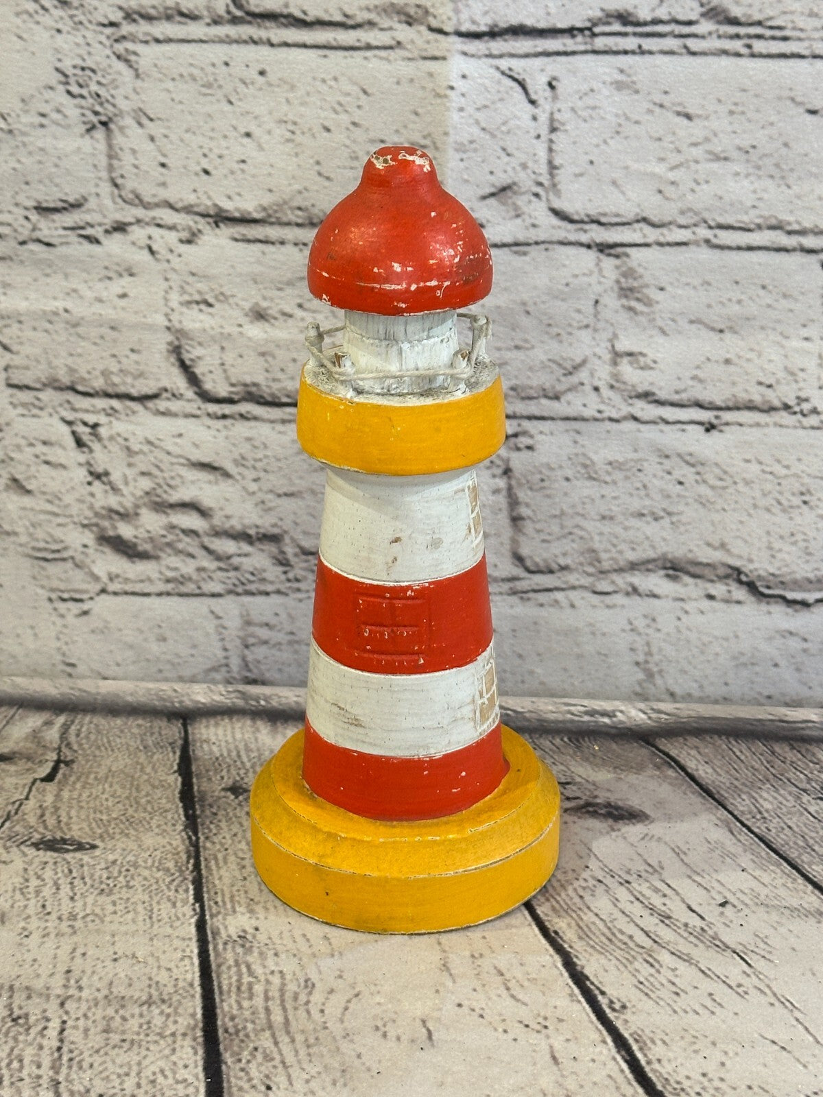20cm Red White Wooden Lighthouse Ornament Nautical Coastal Sculpture Statue