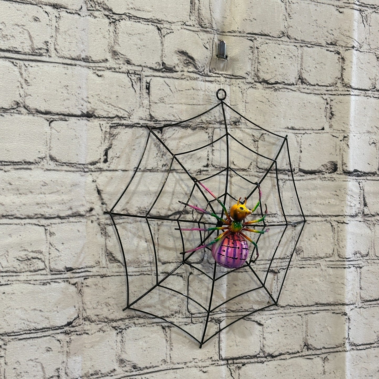 30cm x 30cm Pink Spider On Web Bug Metal Tin Wall Hanging Ornament Statue