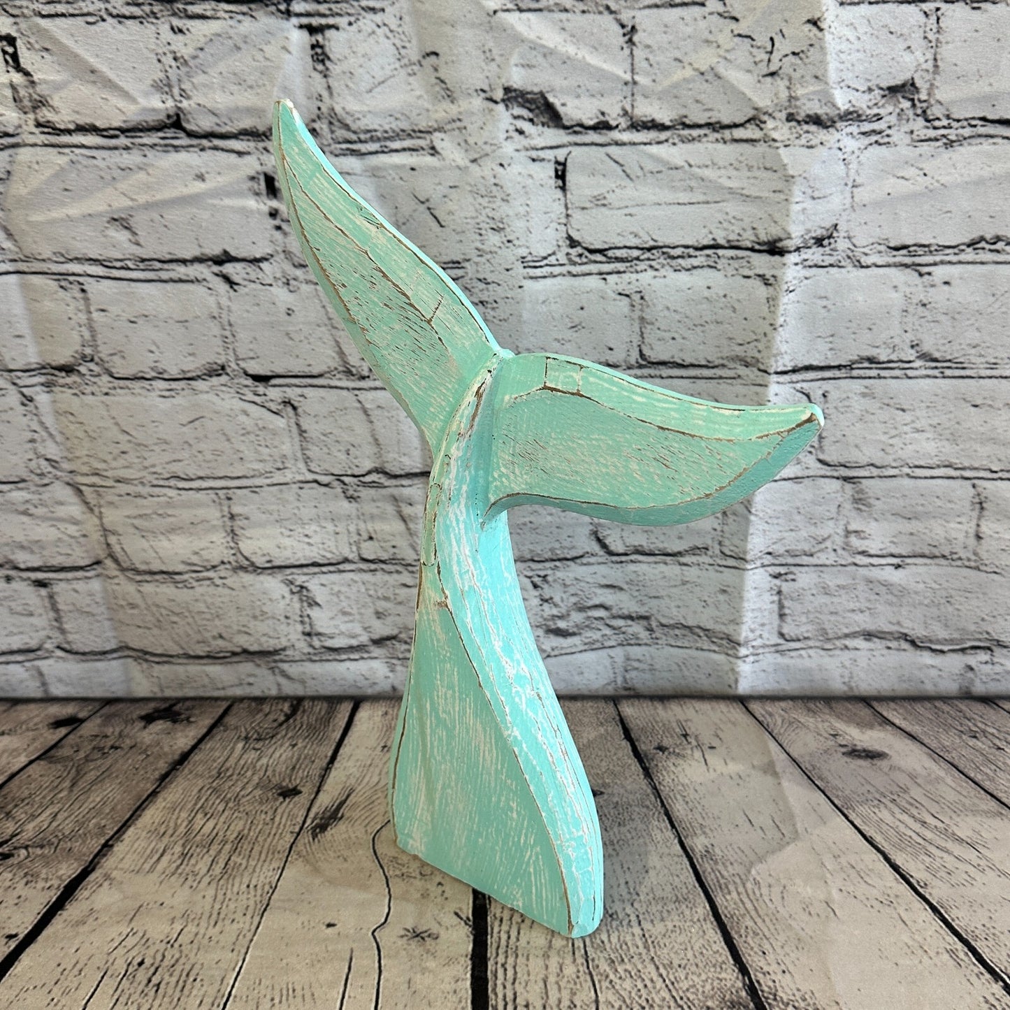 35cm x 30cm Whale Tail Green Fish Wood Coastal Ocean Bathroom Decoration