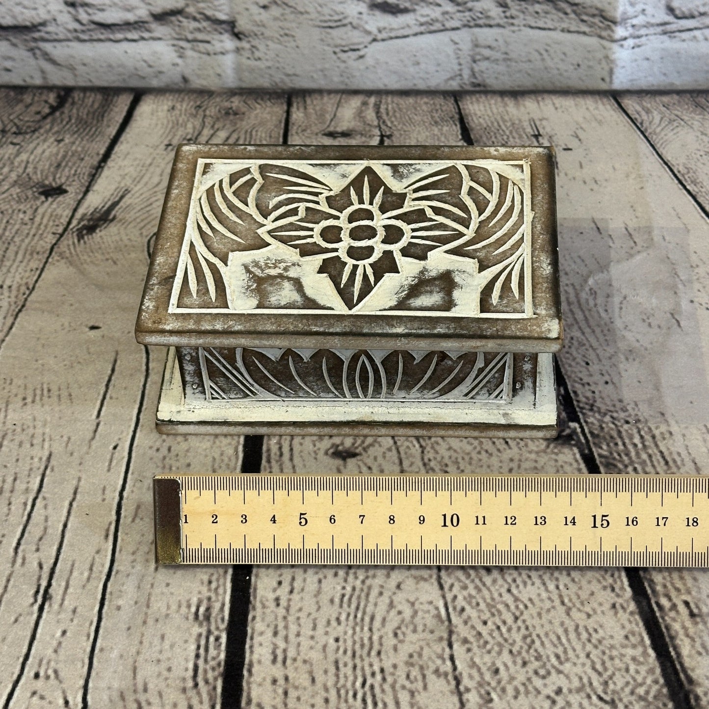 Brown Flower MDF Box Lotus 14cm x 10cm x 6cm Wooden Box Trinket Handmade