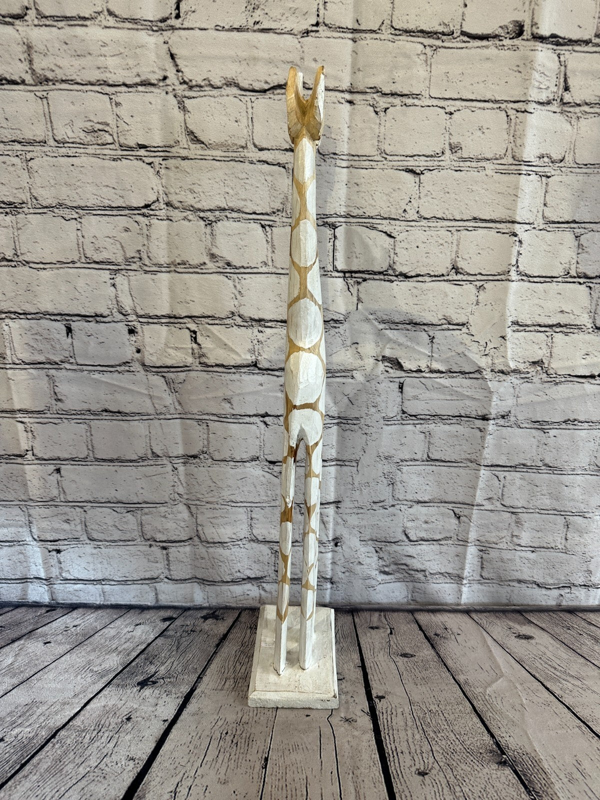 60cm White Dot Painted Wood Giraffe Tall Statue Wood Modern Hand Carved Painted