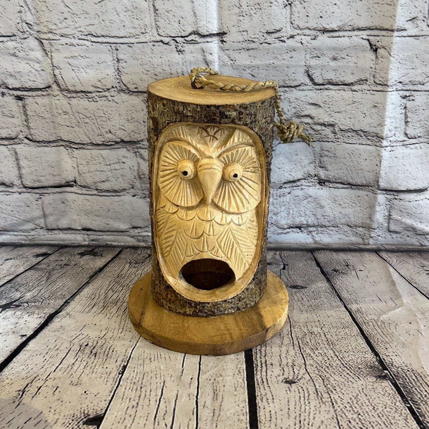 Bird House Barn Owl Of The Woods 25cm Hand Carved Tree Trunk Wood Fairtrade