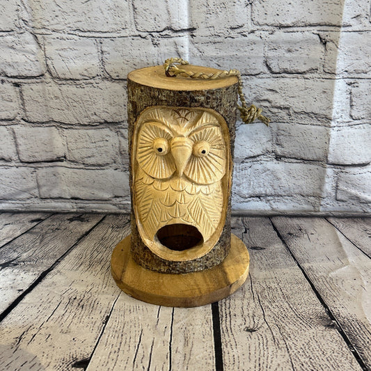 Bird House Barn Owl Of The Woods 25cm Hand Carved Tree Trunk Wood Fairtrade