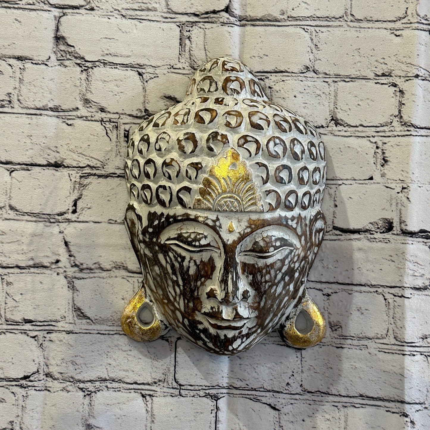 30cm x 20cm Dark Brown Buddha Head Mask Wooden Hanging Statue Figurine Ornament