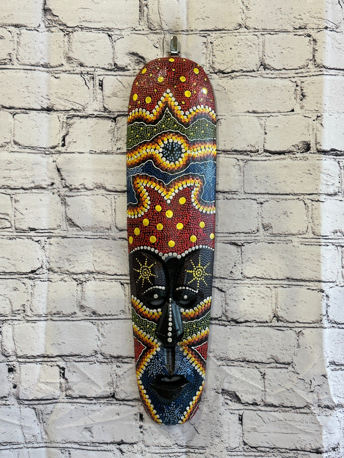 Mask 50cm Carved Wooden Dot Painted Ethnic Tribal Tiki Wall Art Handmade No 4