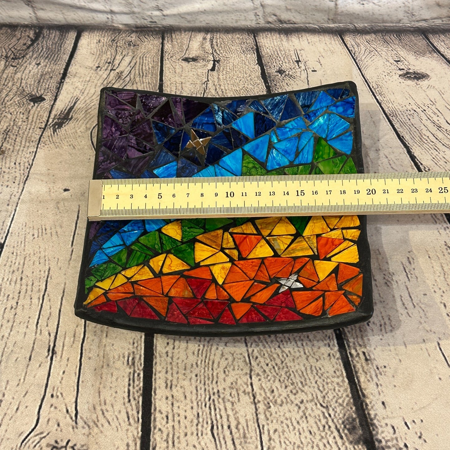 20cm Rainbow Stars Square Mosaic Handmade Ceramic Glass Tile Bowl Fruit