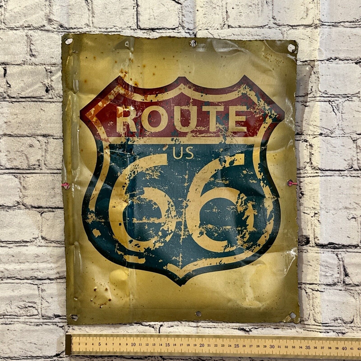 Route 66 Colourful Biker Advert Wall Plaque 42cm x 36cm Vintage Retro Tin Sign