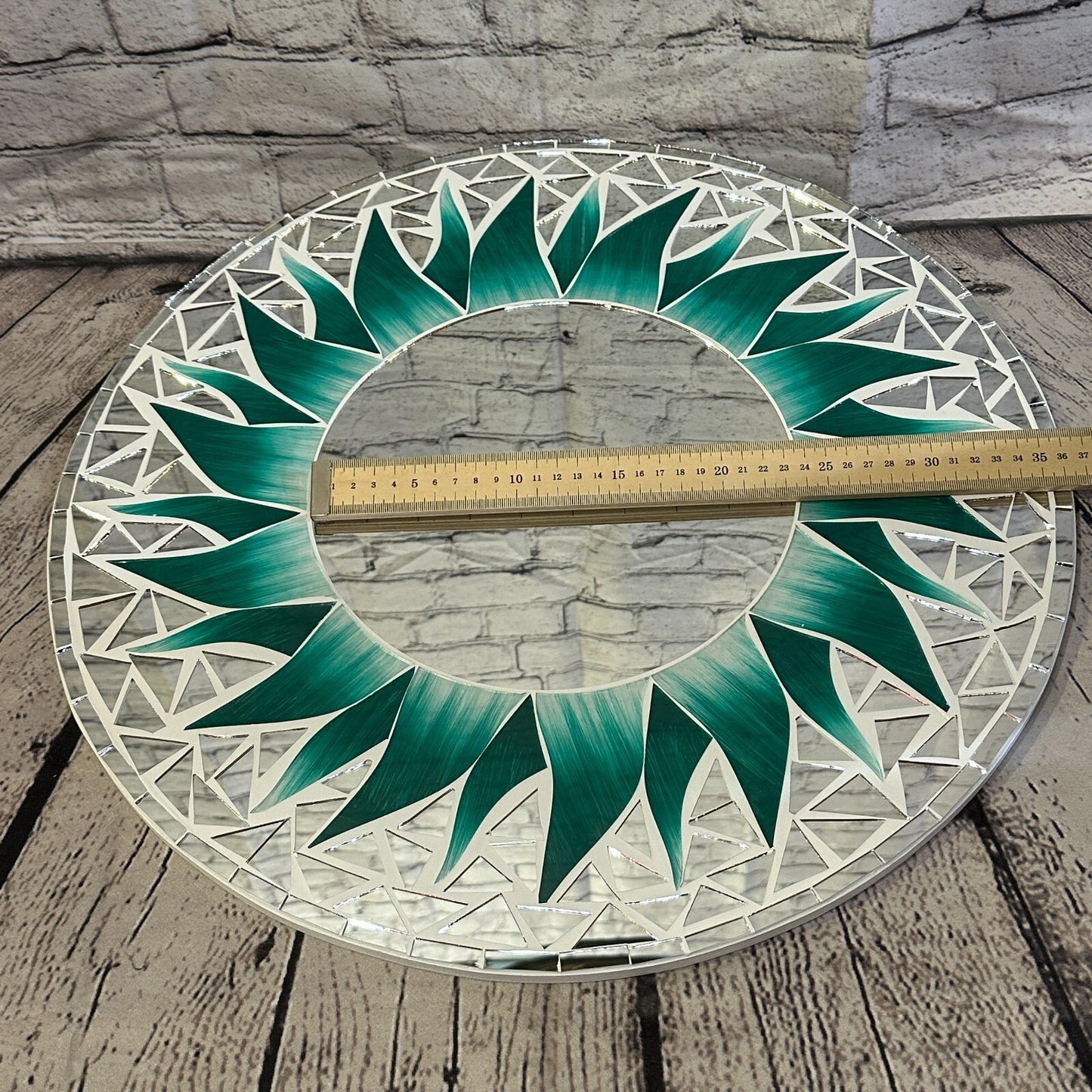 Green Flame Sun Mosaic Tile Wall Mirror 50cm x 50cm 20 Inches Handmade New