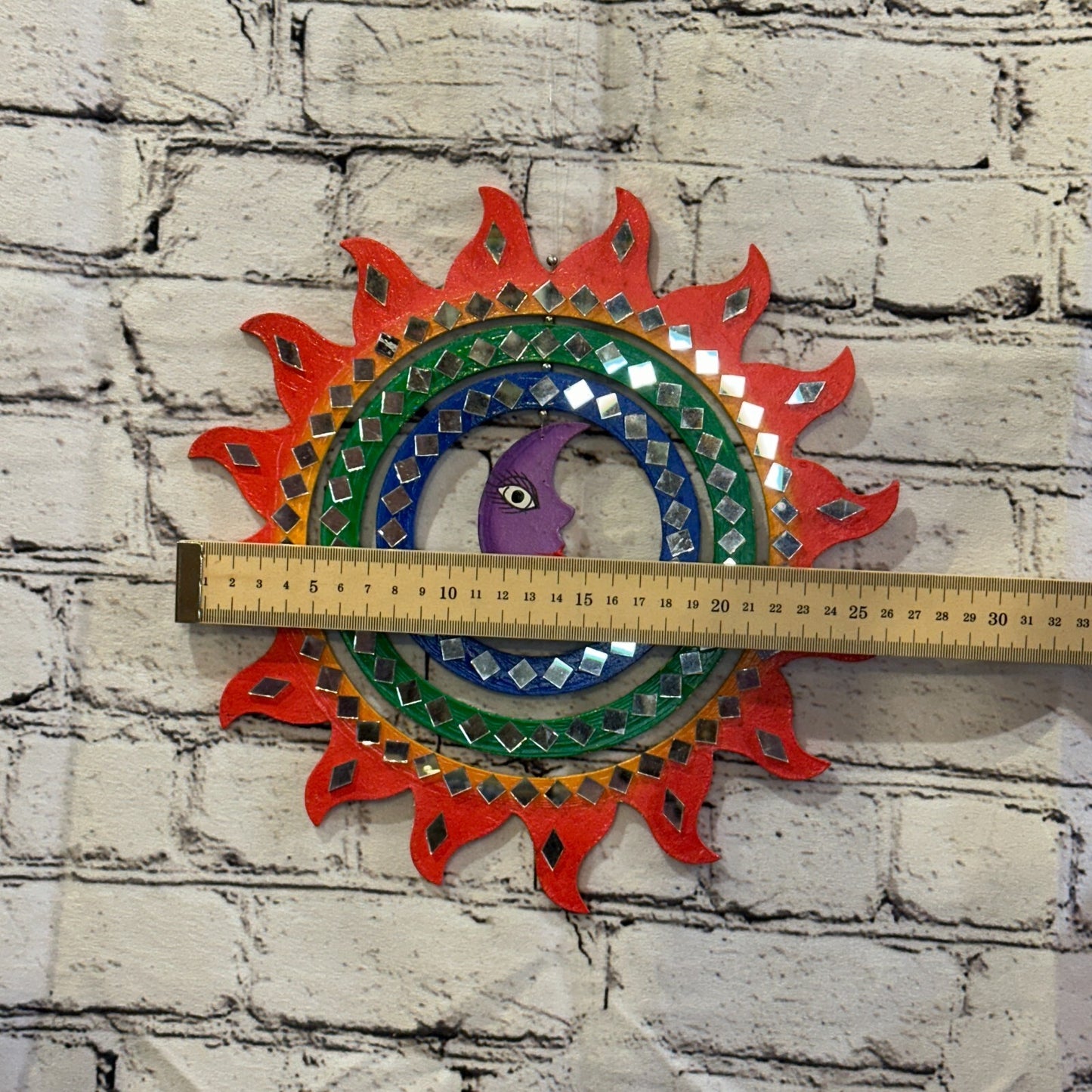 25cm Colourful Red Moon Hanging With Mirrors Window Suncatcher Indoor Mobile