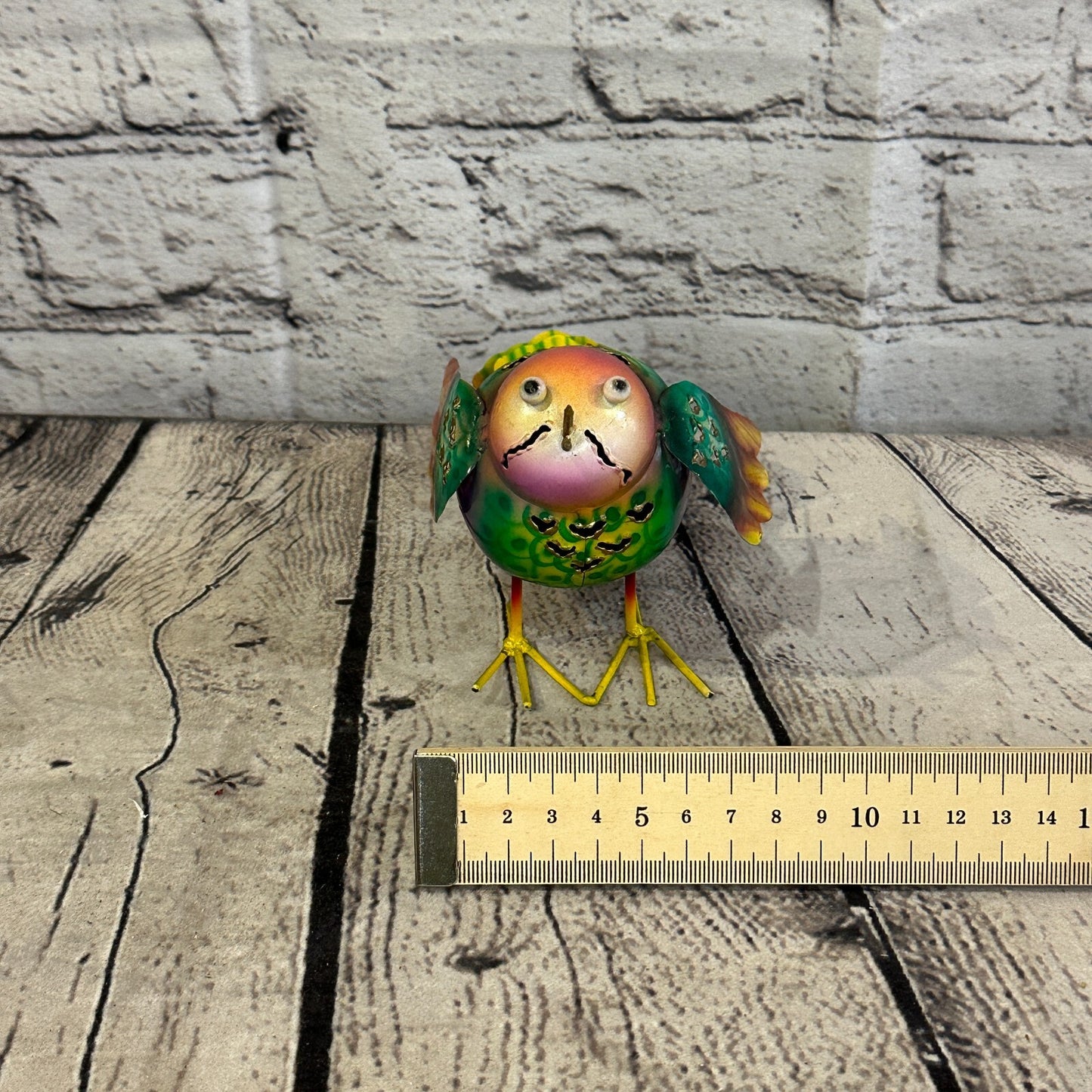 10cm x 10cm Bright Orange Bird Metal Tin Wall Hanging Ornament Painted Statue