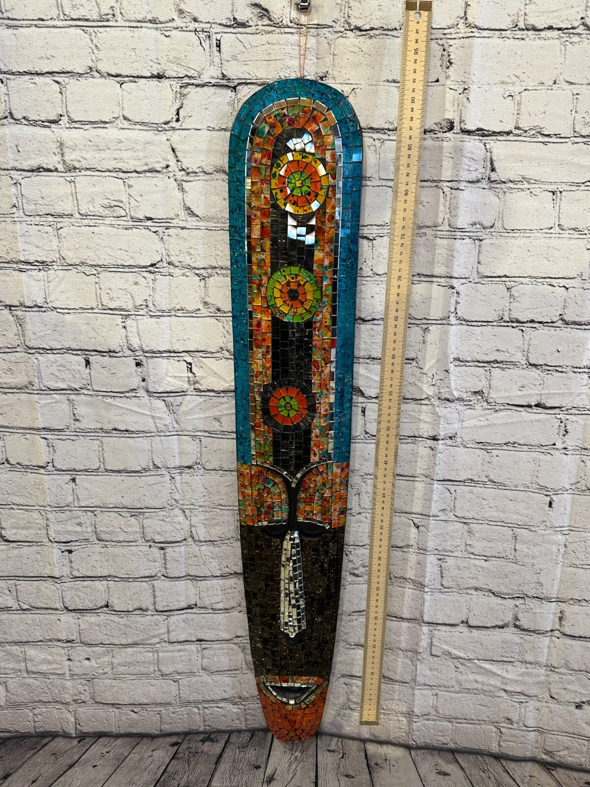 100cm Mosaic Mirror Mask Carved Painted Ethnic Tribal Wall Art Handmade Design 3
