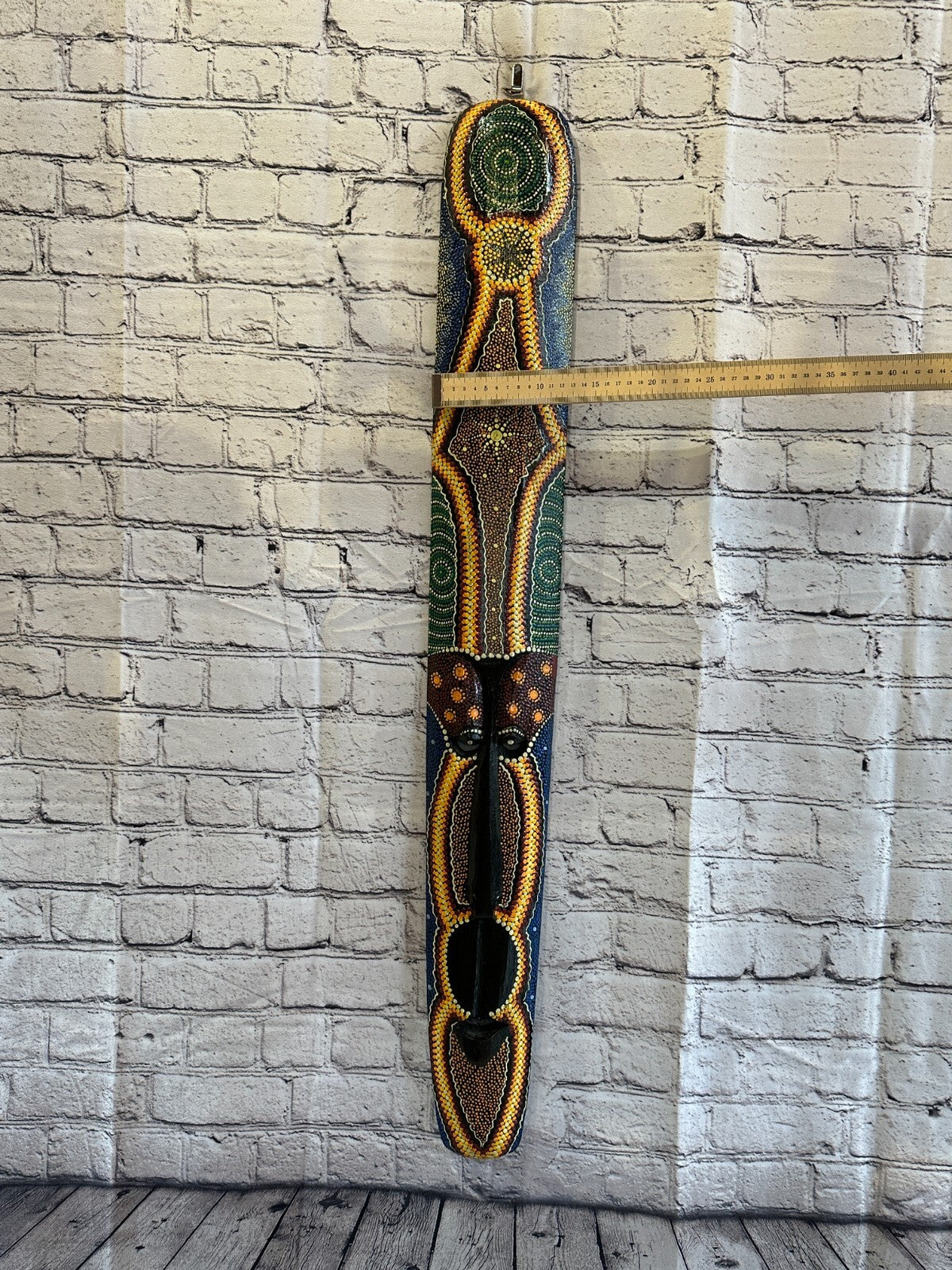 Mask 100cm Carved Wooden Dot Painted Ethnic Tribal Tiki Wall Art Handmade No 8