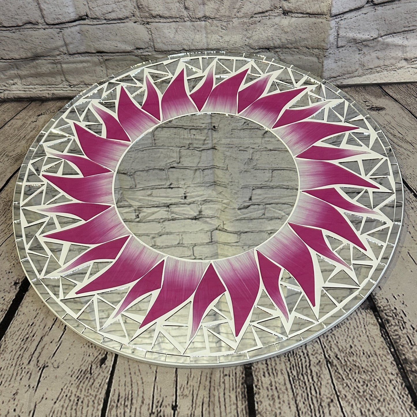 Pink Flame Sun Mosaic Tile Wall Mirror 50cm x 50cm 20 Inches Handmade New