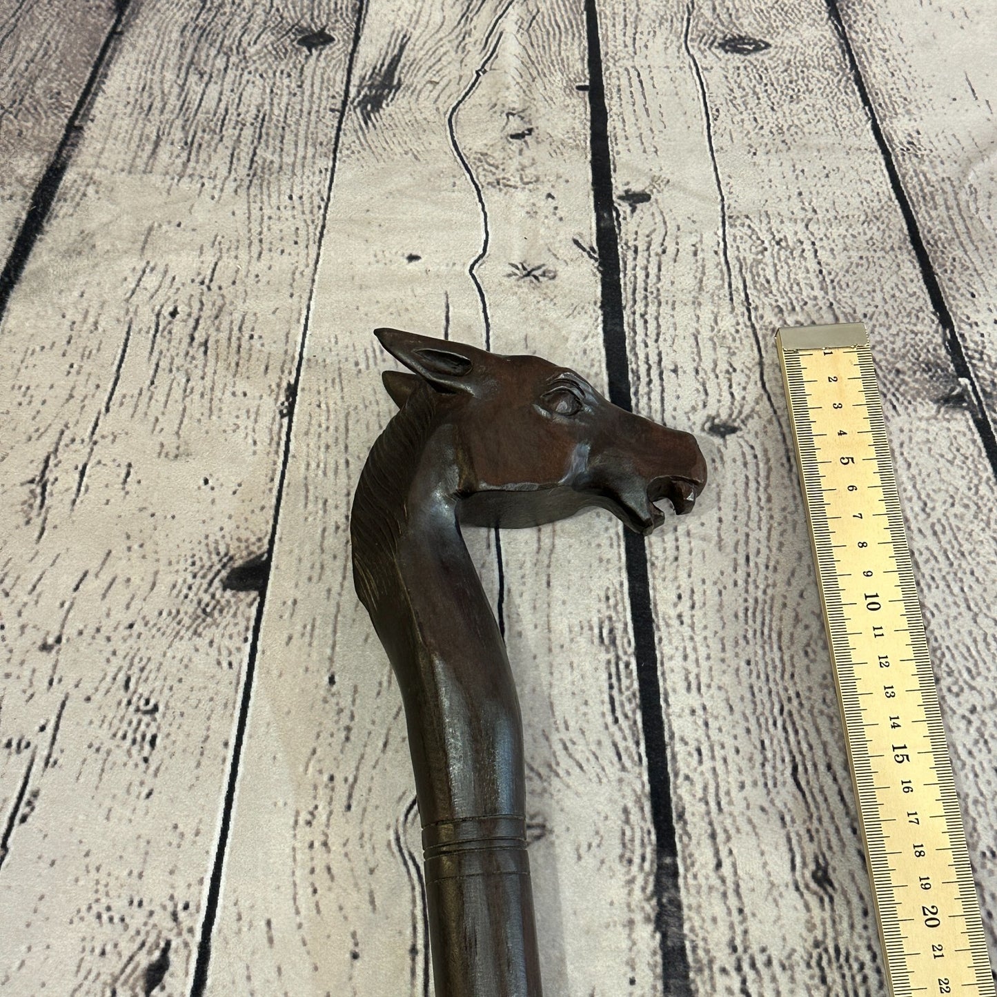 Horse Head 90cm Tribal African Walking Stick Cane Hand Carved Dark Wood
