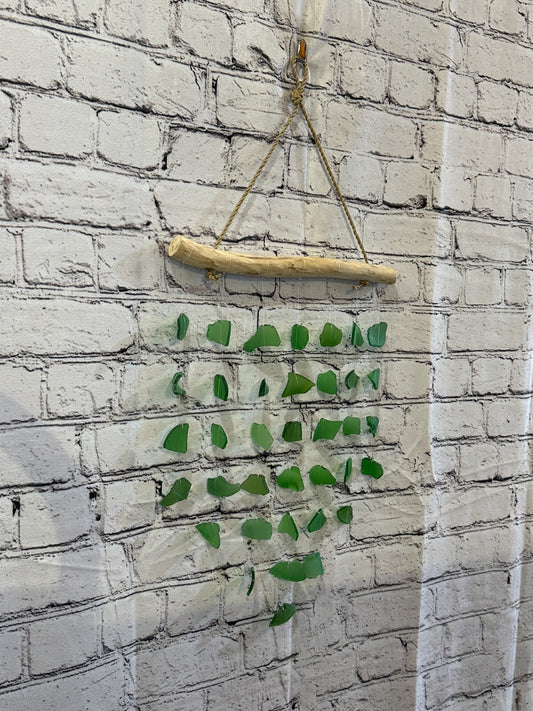45cm x 25cm Green Wind Recycled Glass Driftwood Handmade Garden Home Mobile