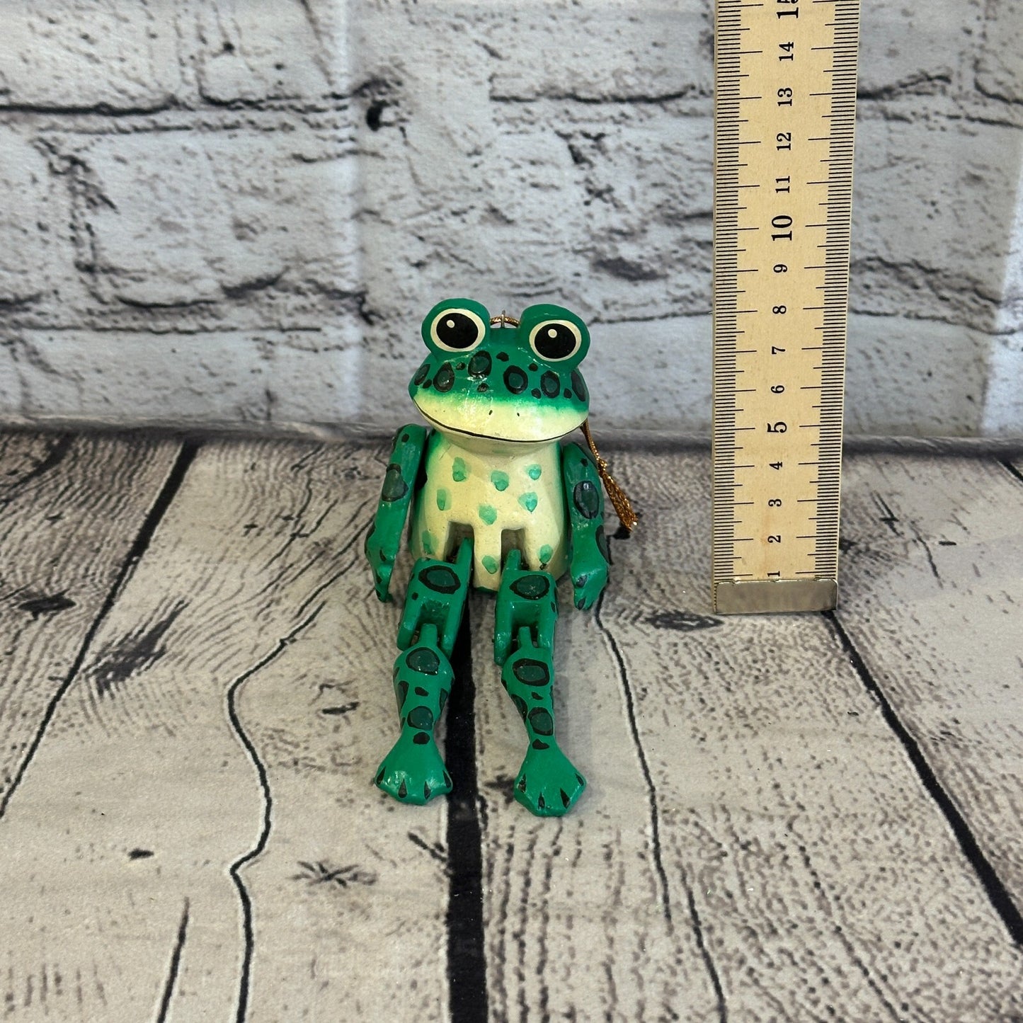 10cm Green Frog Sitting Animal, Wooden Shelf Ornament Handmade and Fairtrade
