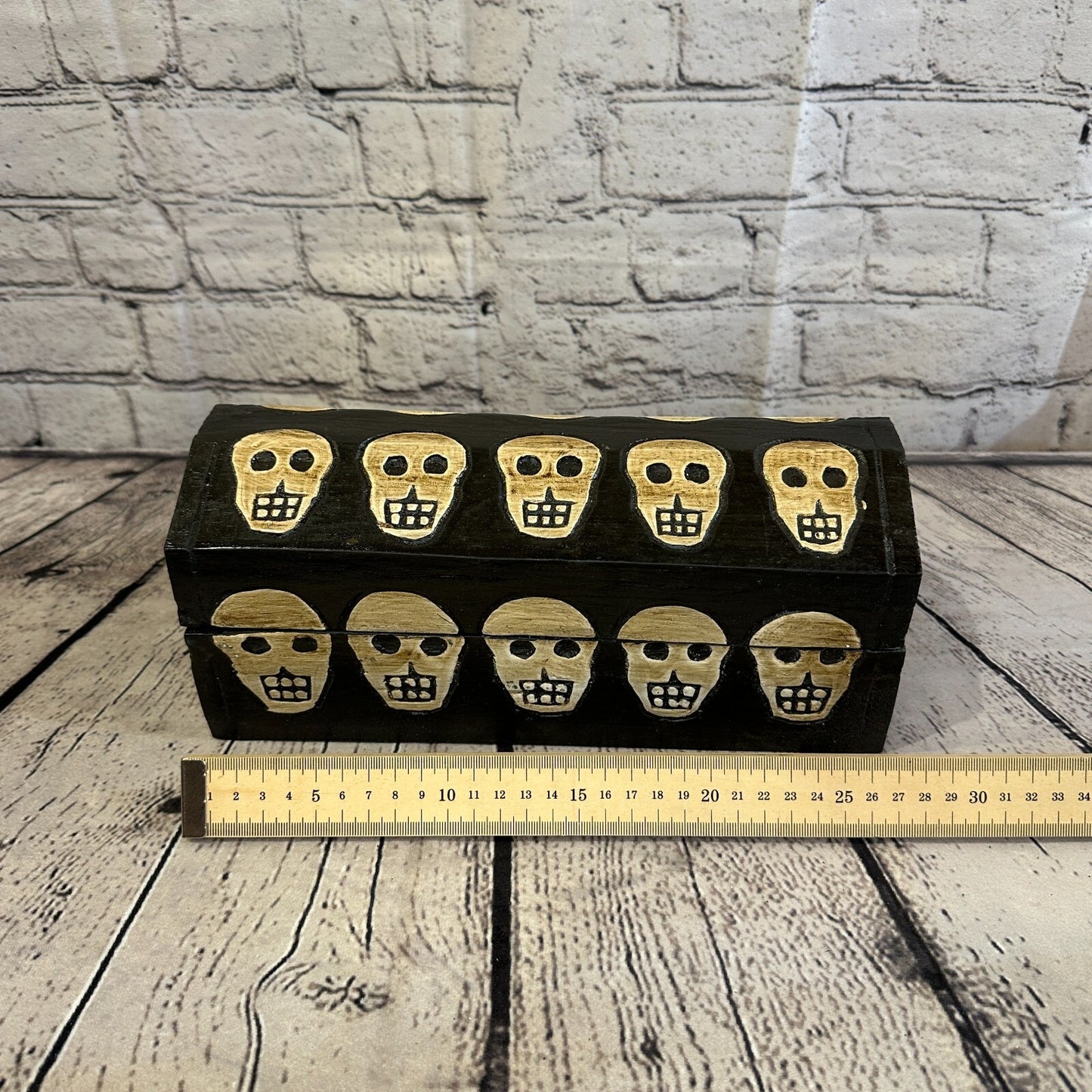 26cm x 12cm x 12cm Trunk Wooden Gothic Skeleton Skull Coffin Jewellery Box