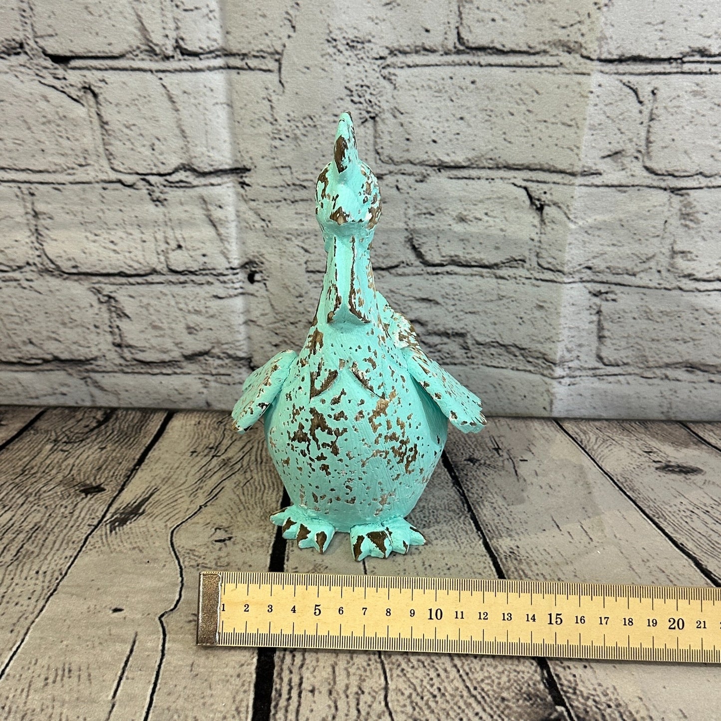 20cm x 10cm Green Shabby Wooden Rooster Cockerel Retro Collectable Hand Carved