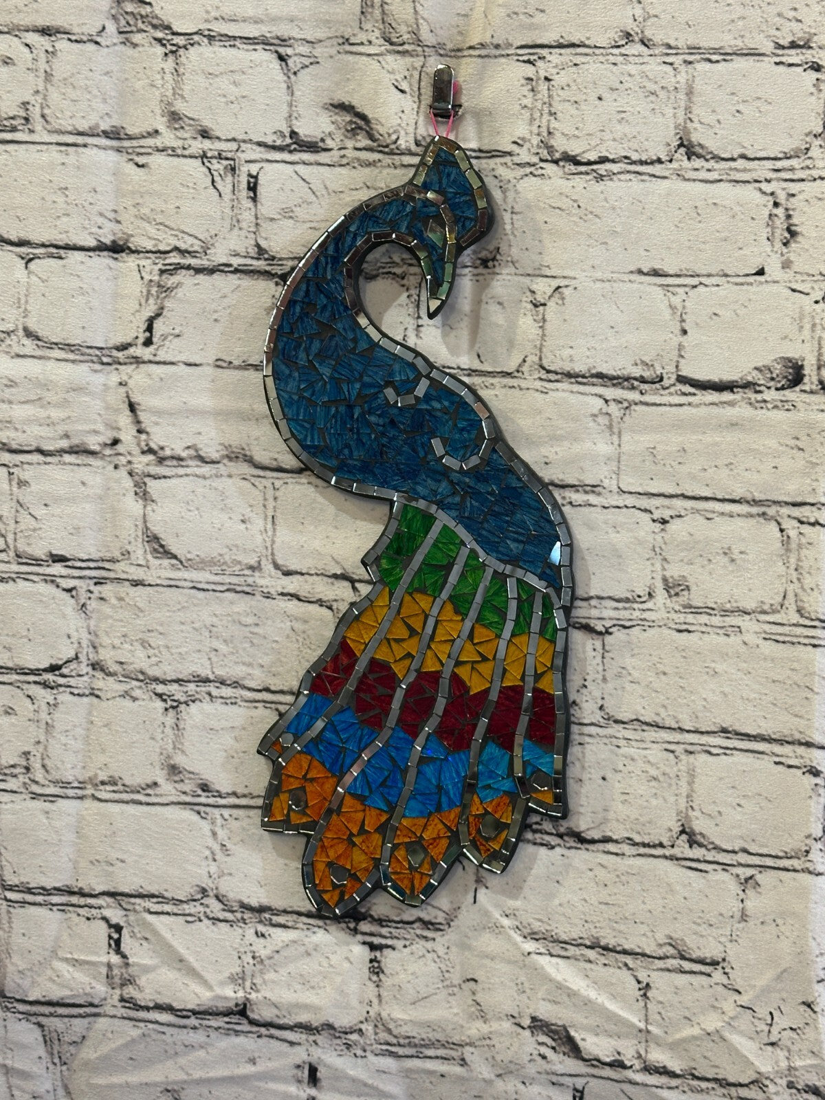 Rainbow Dark Blue Peacock Mosaic Tile Wall Mirror 45cm x 20cm Handmade New