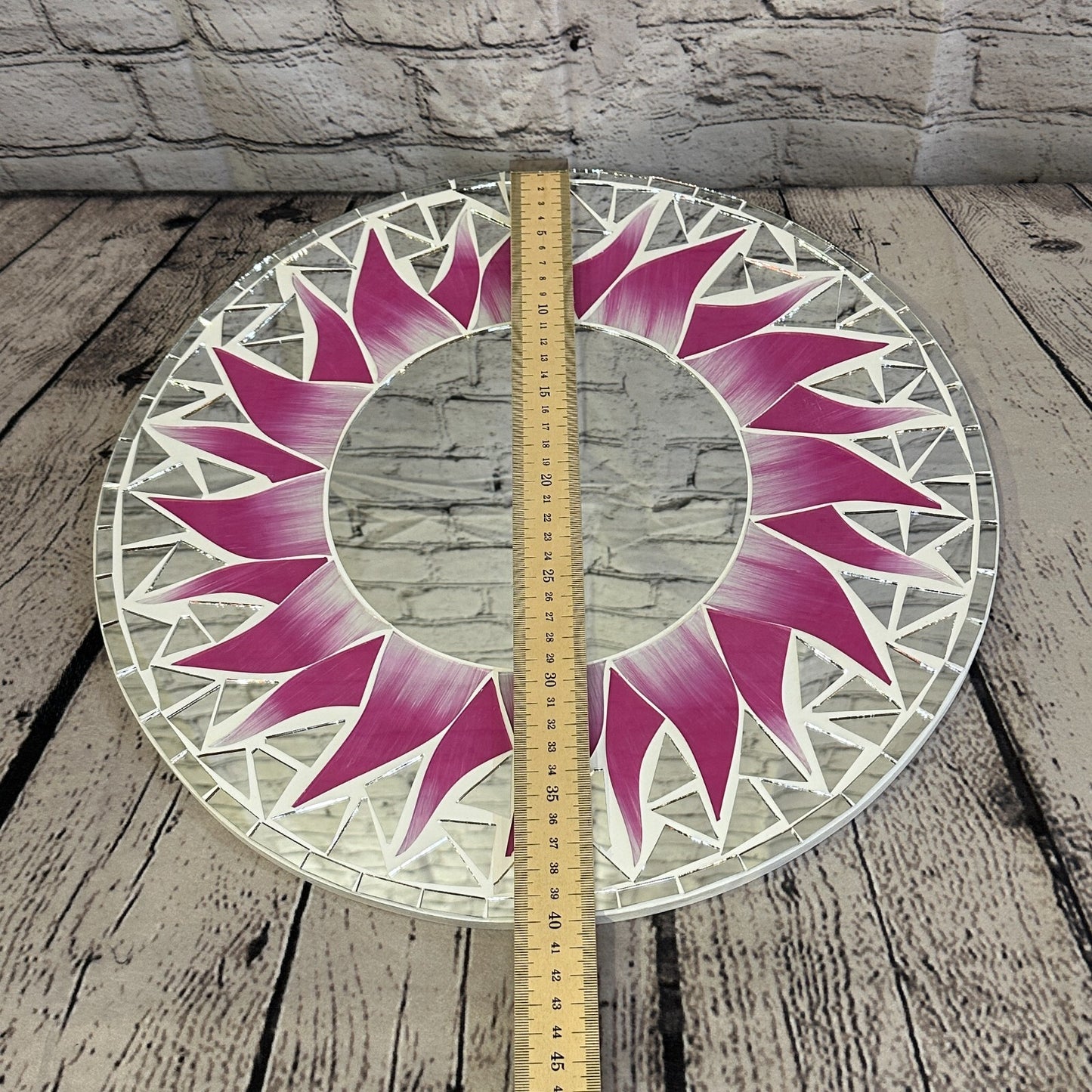 Pink Flame Sun Mosaic Tile Wall Mirror 40cm x 40cm 16 Inches Handmade New