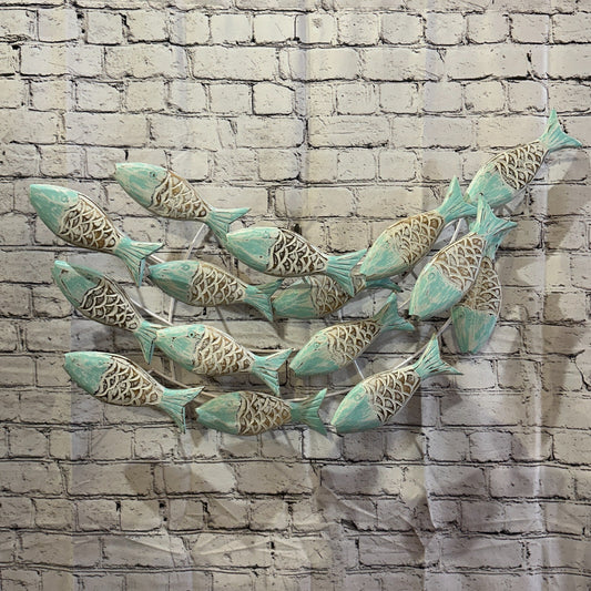 80cm Green Brown Shoal Of Fish On Wood   Fish Decoration Fish Shoal Sprats Fish