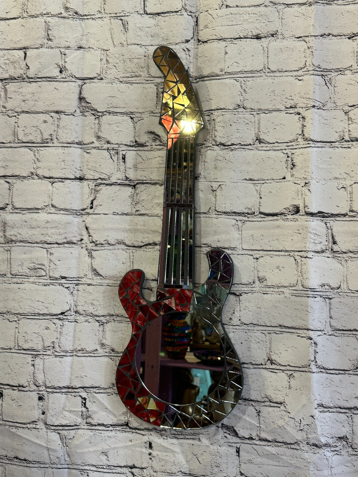 Red Guitar Mosaic Tile Wall Mirror 60cm x 20cm 24 Inches Handmade New