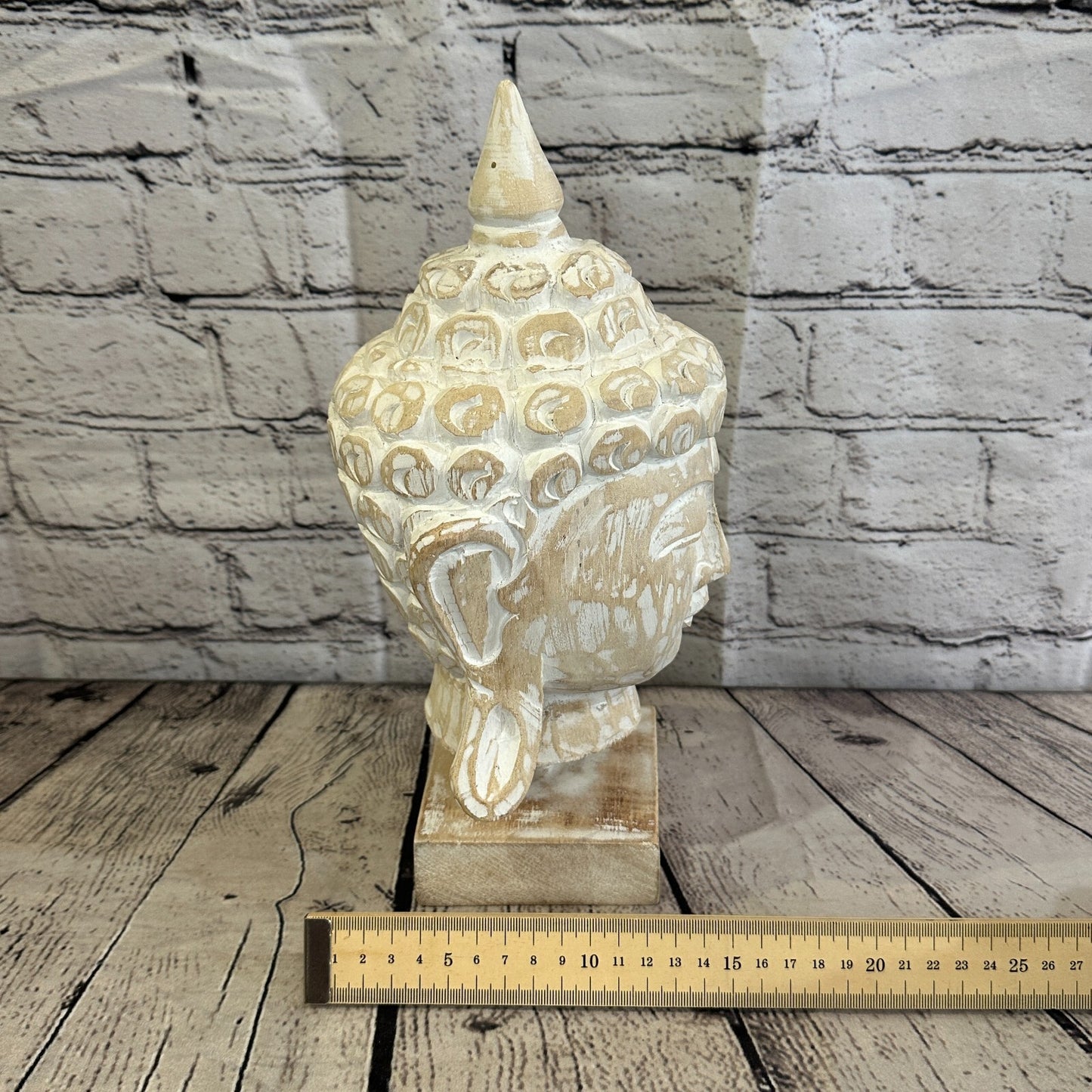30cm White Buddha Head Wooden Standing Statue Figurine Ornament Fair Trade