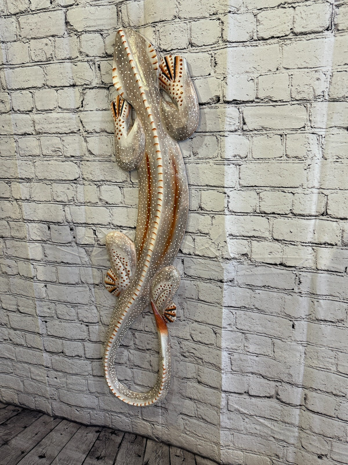 100cm Gecko Lizard Grey Wood Wall Hanging Wooden Ornaments Wood Carving