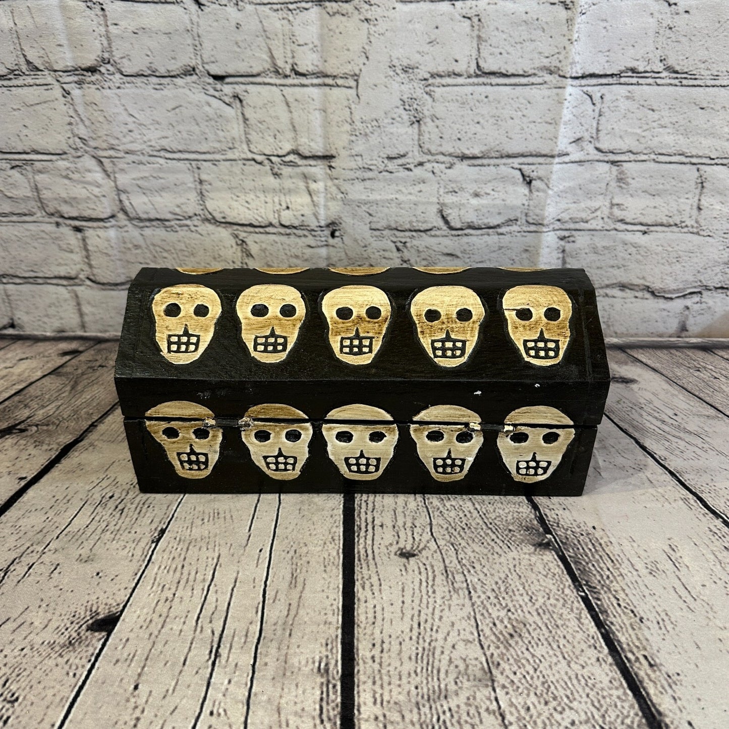 26cm x 12cm x 12cm Trunk Wooden Gothic Skeleton Skull Coffin Jewellery Box