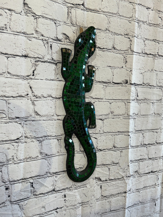 50cm Gecko Green Mosaic Wall Hanging Wooden Ornaments Wood Carving