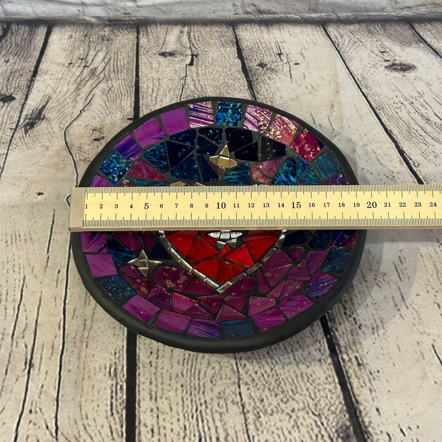 20cm Purple Red Heart Round Mosaic Handmade Ceramic Glass Tile Bowl Fruit