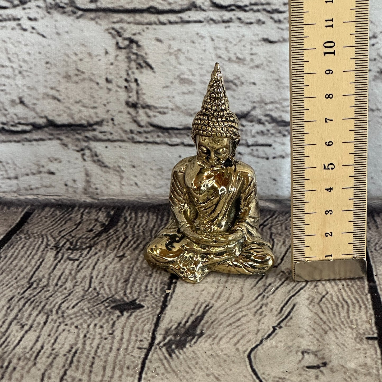 9cm x 5cm Sitting Thai Bronze Buddha Blessing Statue Figure Table Decoration Art