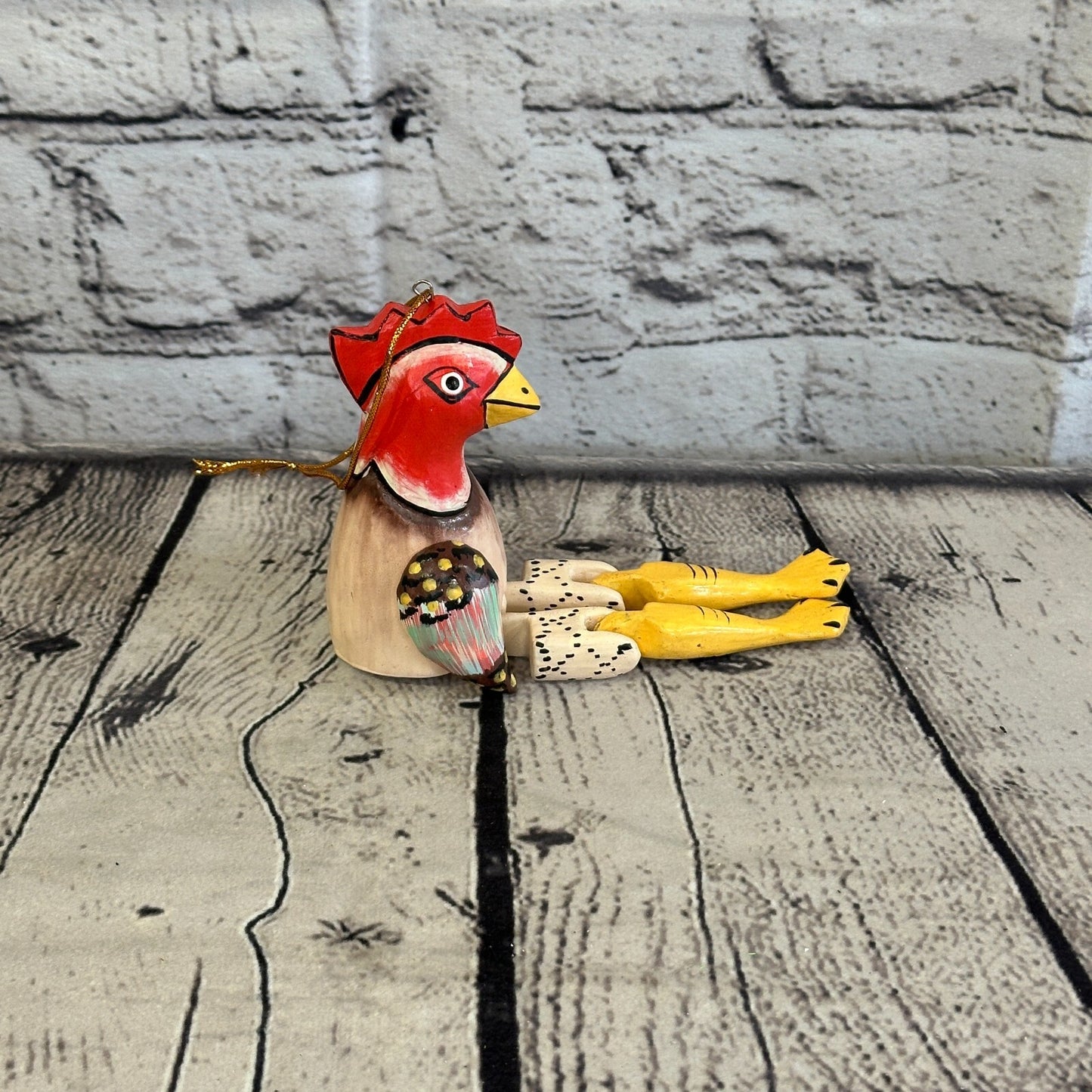 10cm Chicken Sitting Animal, Wooden Shelf Ornament Handmade and Fairtrade
