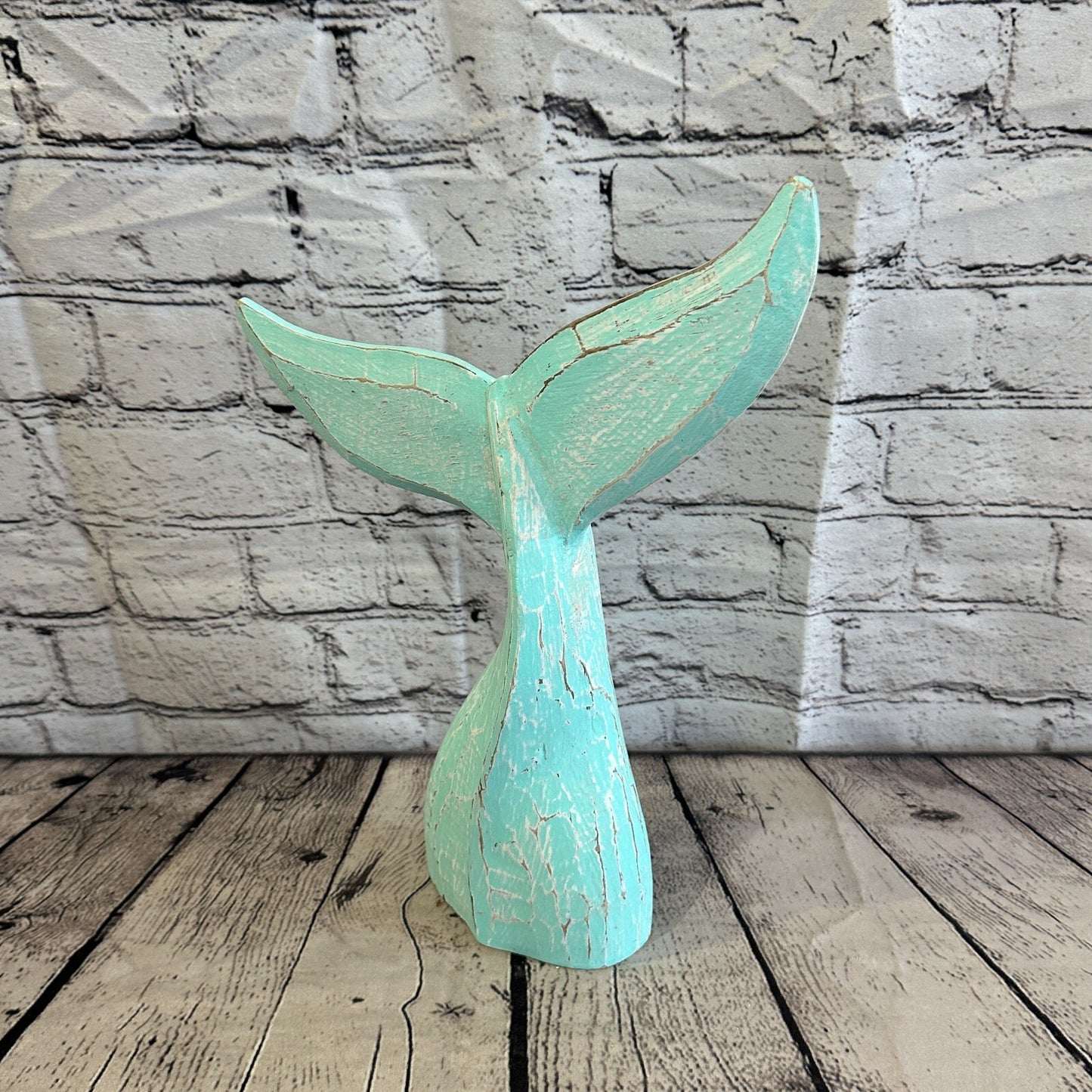 35cm x 30cm Whale Tail Green Fish Wood Coastal Ocean Bathroom Decoration