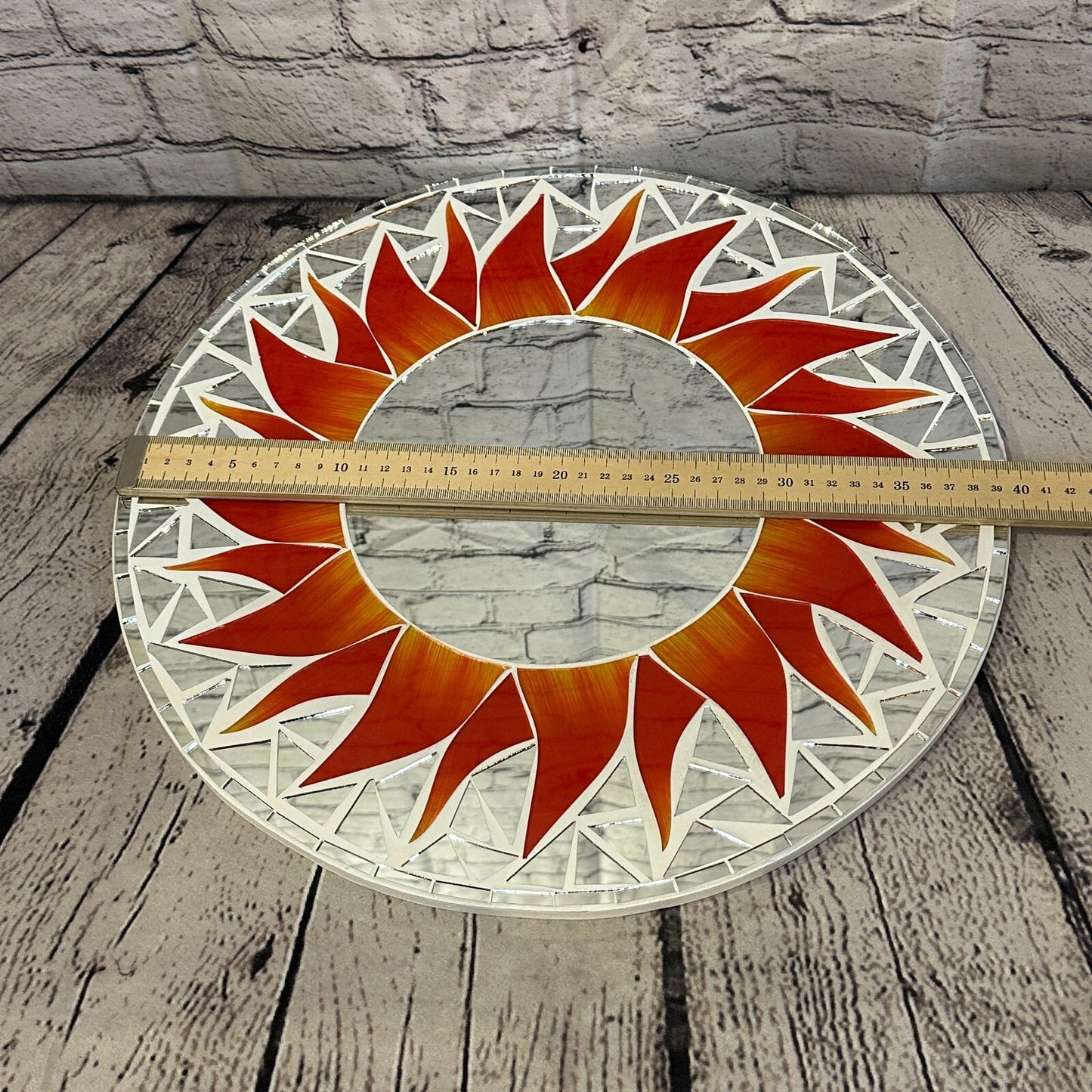 Red Flame Sun Mosaic Tile Wall Mirror 40cm x 40cm 16 Inches Handmade New