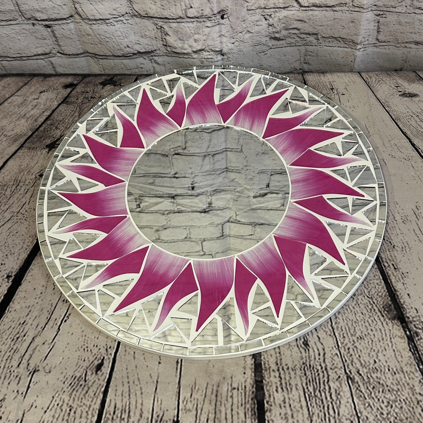 Pink Flame Sun Mosaic Tile Wall Mirror 40cm x 40cm 16 Inches Handmade New