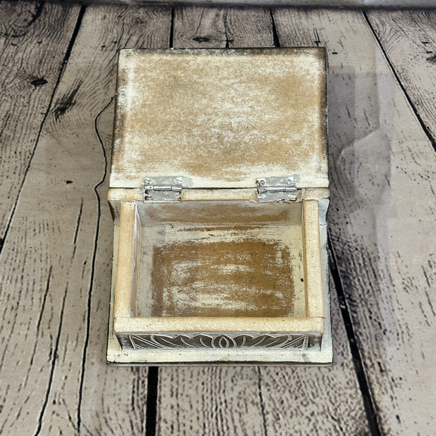 Brown Flower MDF Box Lotus 14cm x 10cm x 6cm Wooden Box Trinket Handmade