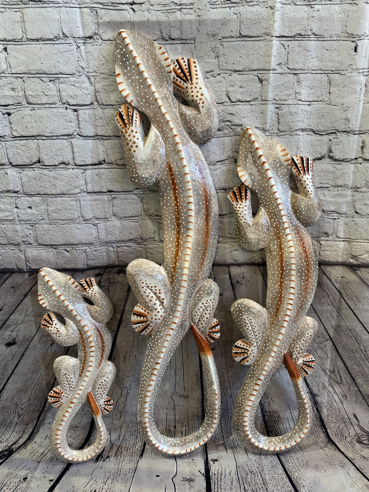 100cm Gecko Lizard Grey Wood Wall Hanging Wooden Ornaments Wood Carving