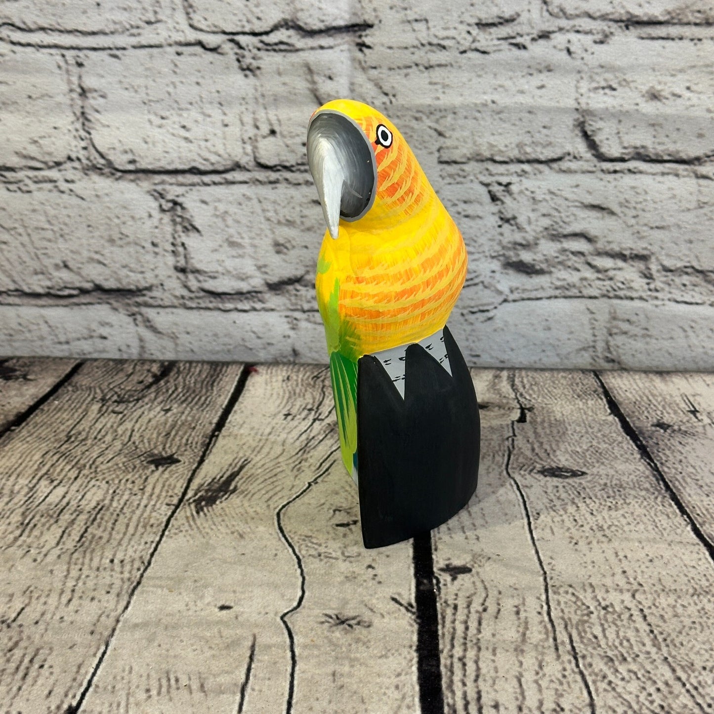 15cm Yellow Parrot Bird Ornament Statue Fair Trade Hand Made Carved Wood
