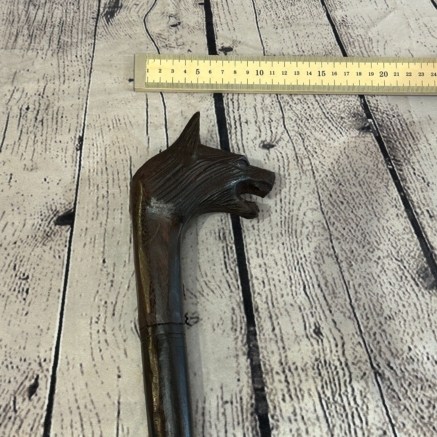 Wolf Head 90cm Tribal African Walking Stick Cane Hand Carved Dark Wood