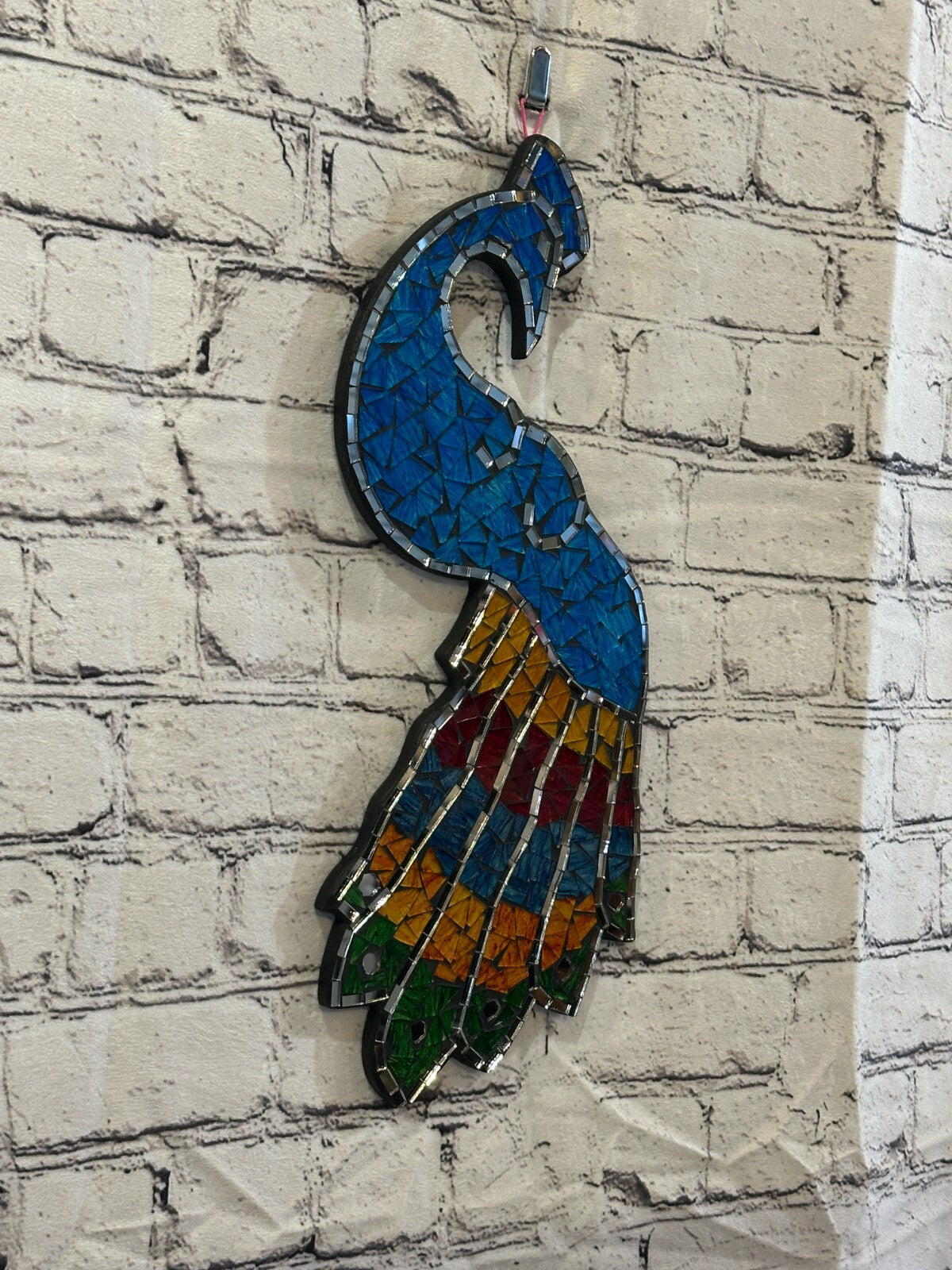 Rainbow Light Blue Peacock Mosaic Tile Wall Mirror 45cm x 20cm Handmade New