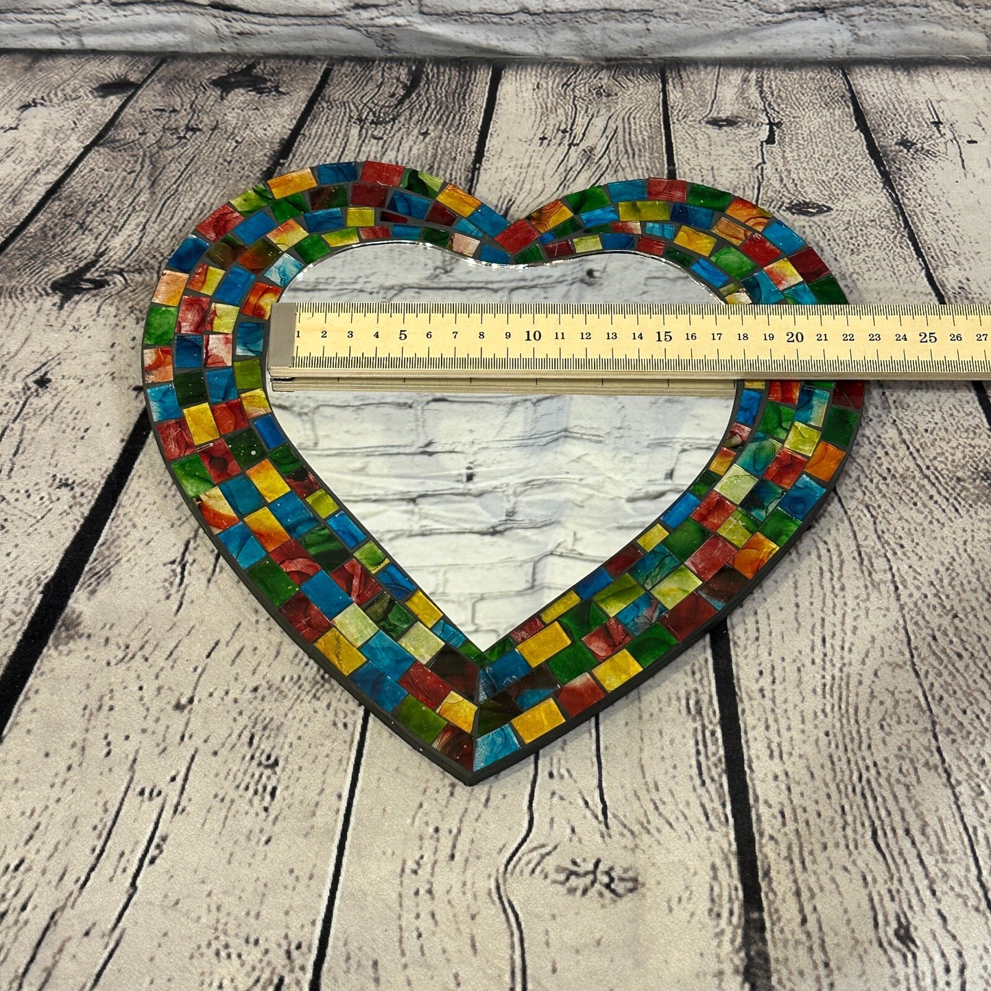 Rainbow Heart Shape Mosaic Tile Wall Mirror 28cm x 25cm 10 Inches Handmade New